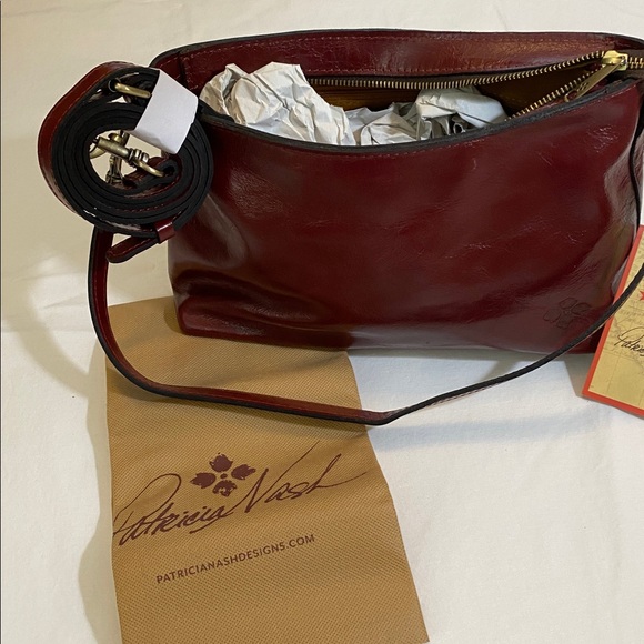 Patricia Nash Rich Burgundy Leather Betta shoulder bag with crossbody strap - Picture 6 of 6